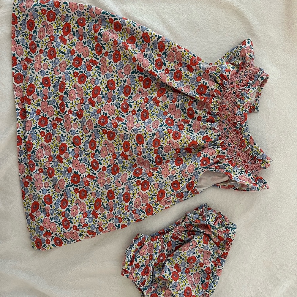 Baby Boden Smocked Floral Bishop Dress with Bloomers